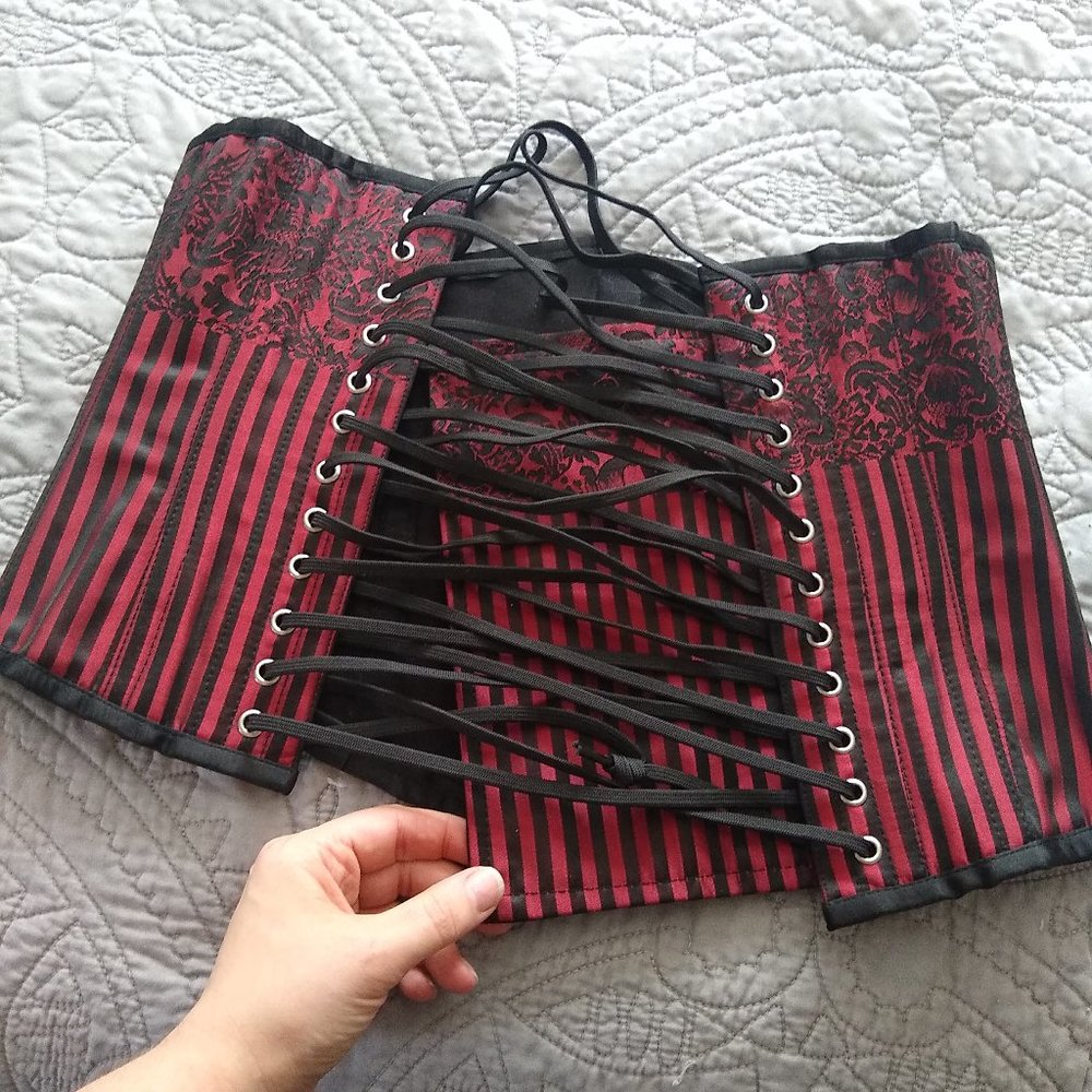 Steel Boned Black and Red Underbust Corset Cincher